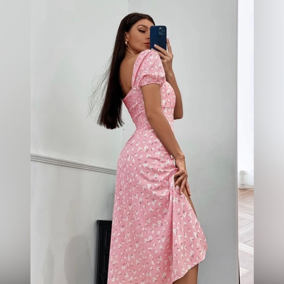 SHEIN VCAY Ditsy Floral Print Split Hem Dress - Picture 5 of 5